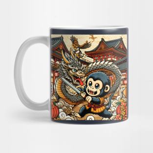 Cute Kawaii Monkey and Dragon Friendship during Edo Pagoda Classic Japanese Mug